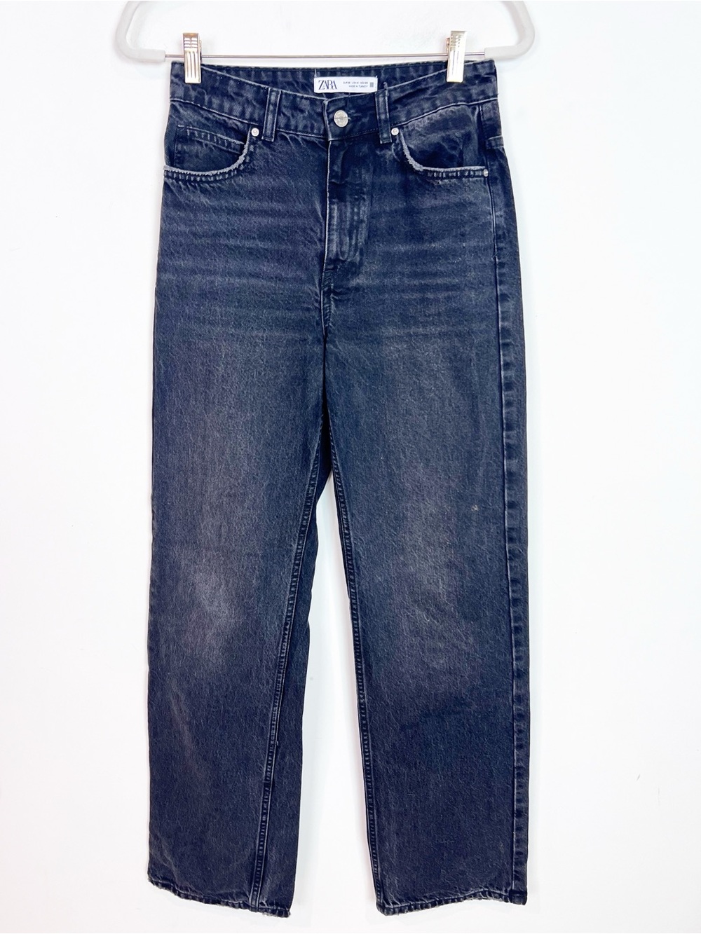 ZARA BLACK WIDE LEG HIGH RISE ZIP FLY JEANS WOMENS SZ 4